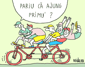 concurs de umor cu caricaturi - cinci ciclisti pe un tandem