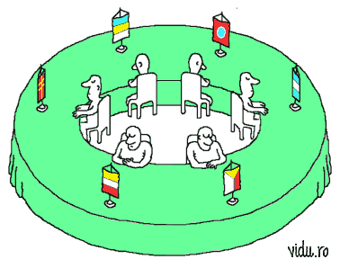 caricatura - masa rotunda a tratativelor